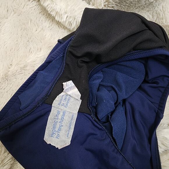 Aqua Green Navy Blue Swim Dress Size Small Side Slit Adjustable Straps Gold - Picture 6 of 9